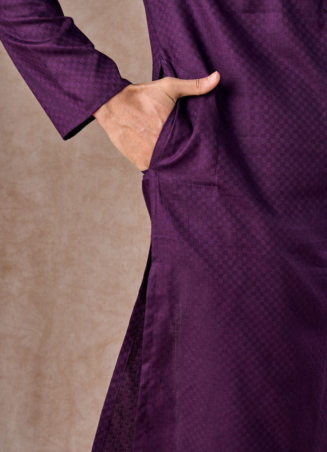 Manyavar Men Purple Splendor Cotton Kurta Pajama