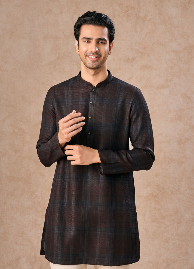 Manyavar Men Dark Brown Elegance Kurta Pajama