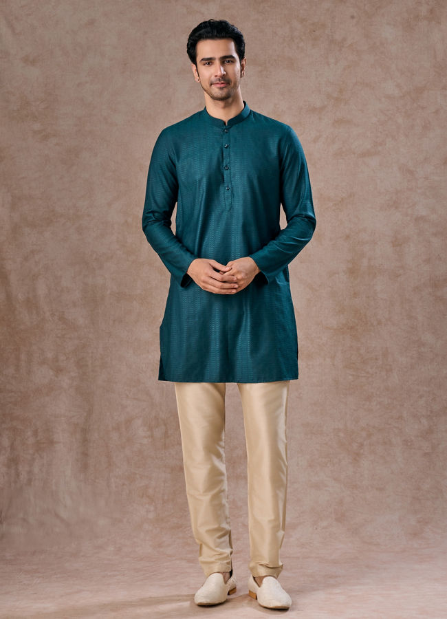 Manyavar Men Teal Green Elegance Kurta Pajama