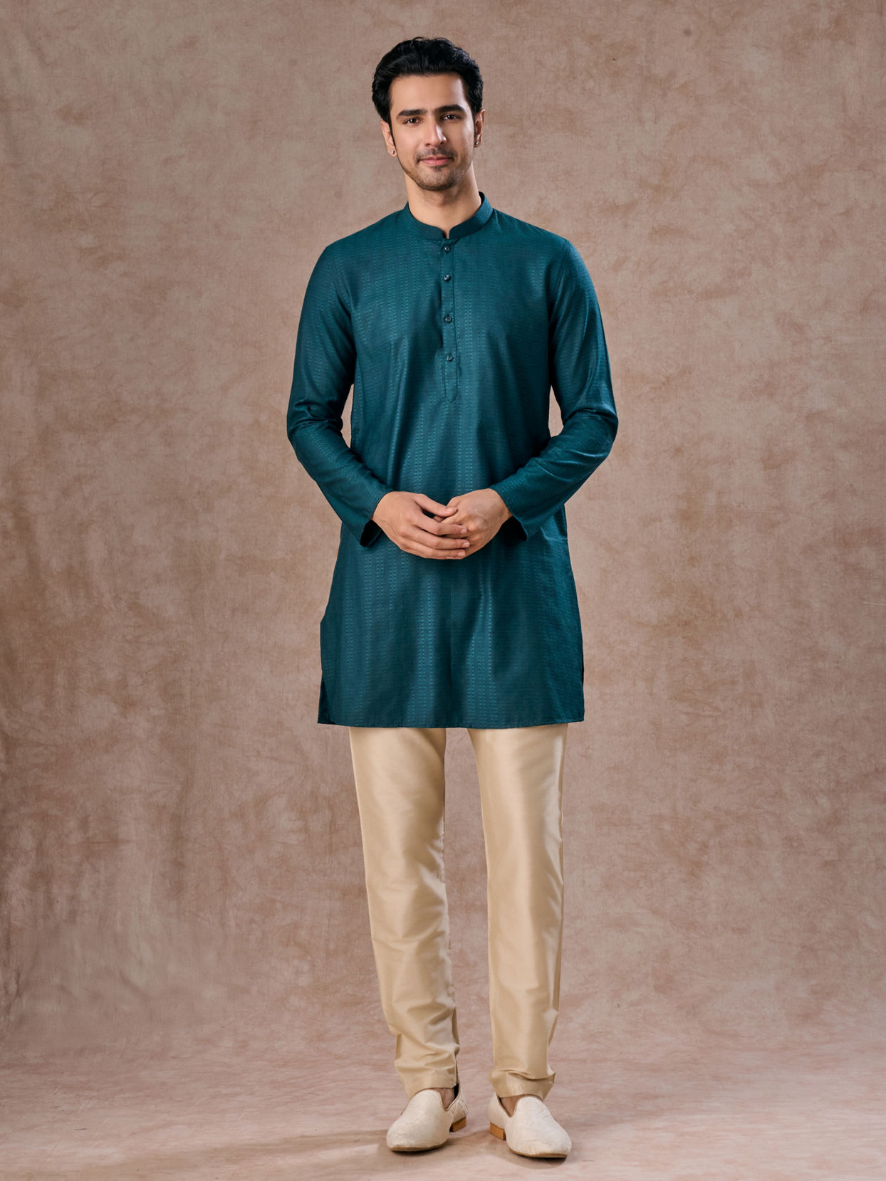 Manyavar Men Teal Green Elegance Kurta Pajama