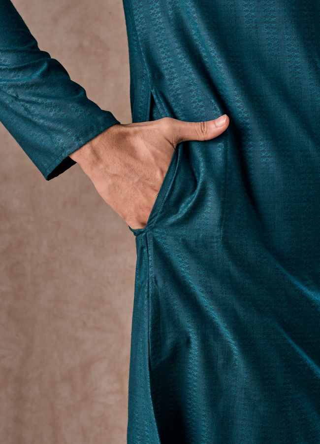 Manyavar Men Teal Green Elegance Kurta Pajama