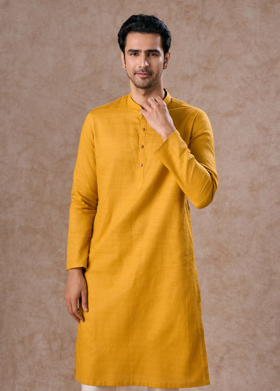 Manyavar Men Radiant Mustard Cotton Kurta Pajama