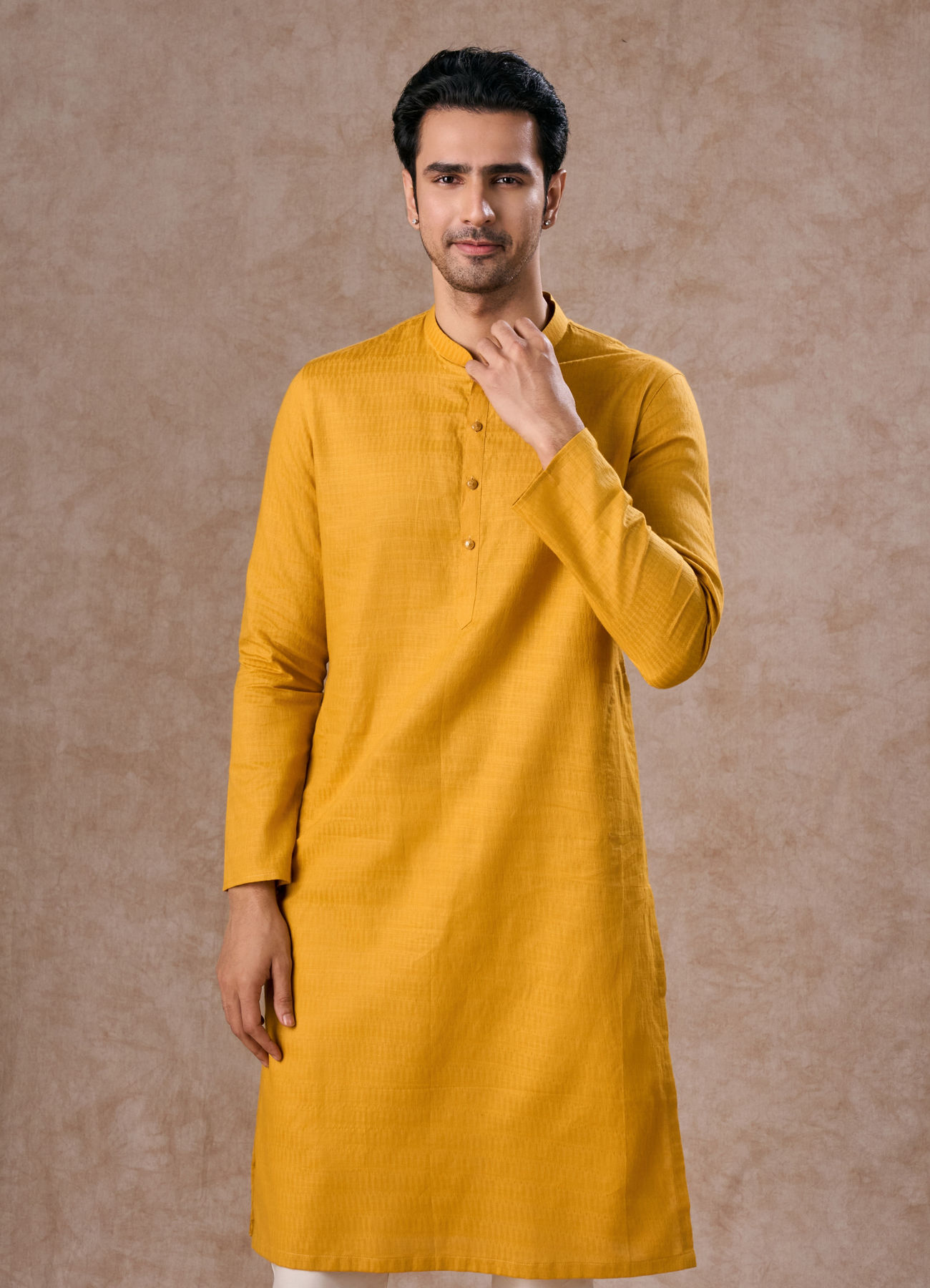 Manyavar Men Radiant Mustard Cotton Kurta Pajama
