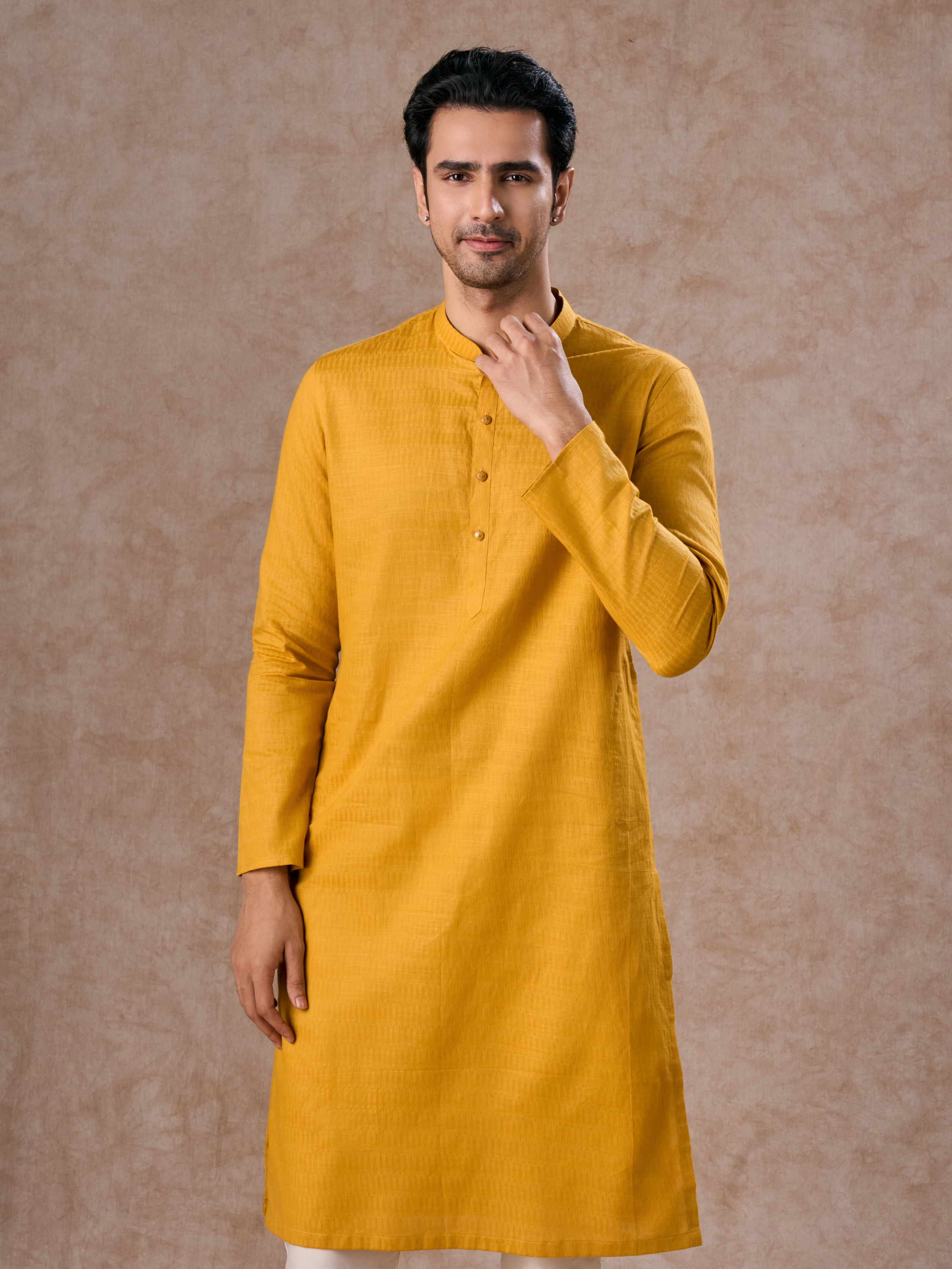 Manyavar Men Radiant Mustard Cotton Kurta Pajama