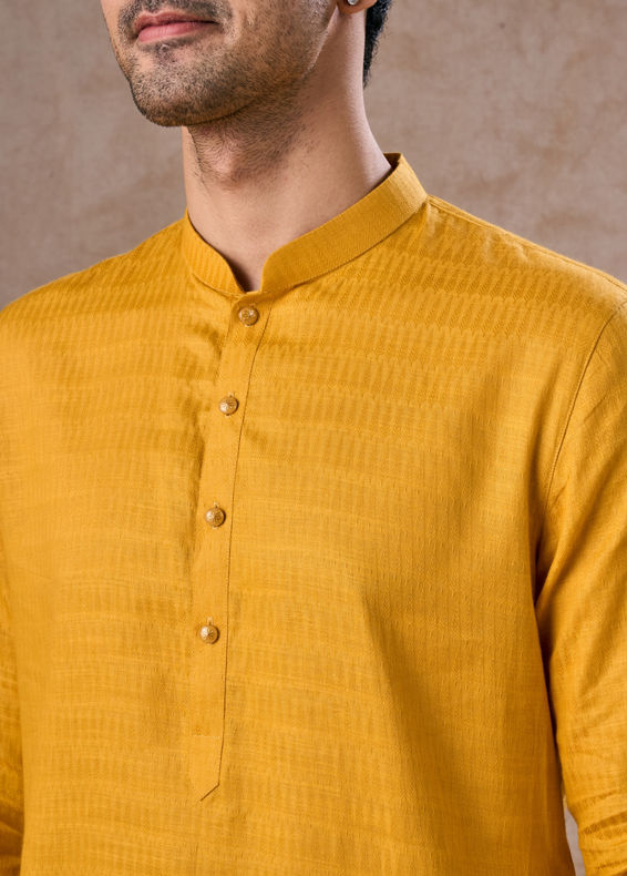 Manyavar Men Radiant Mustard Cotton Kurta Pajama
