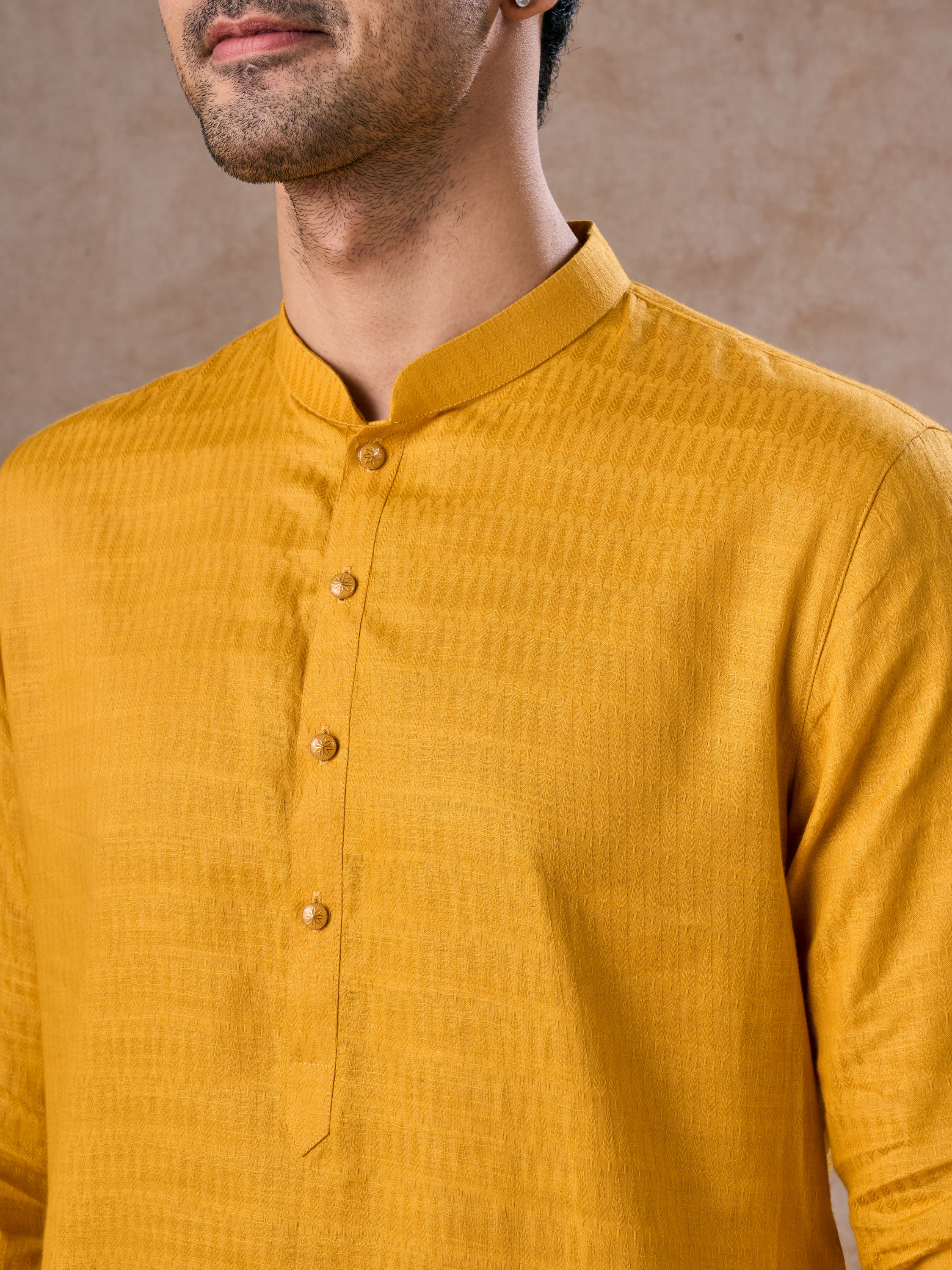 Manyavar Men Radiant Mustard Cotton Kurta Pajama