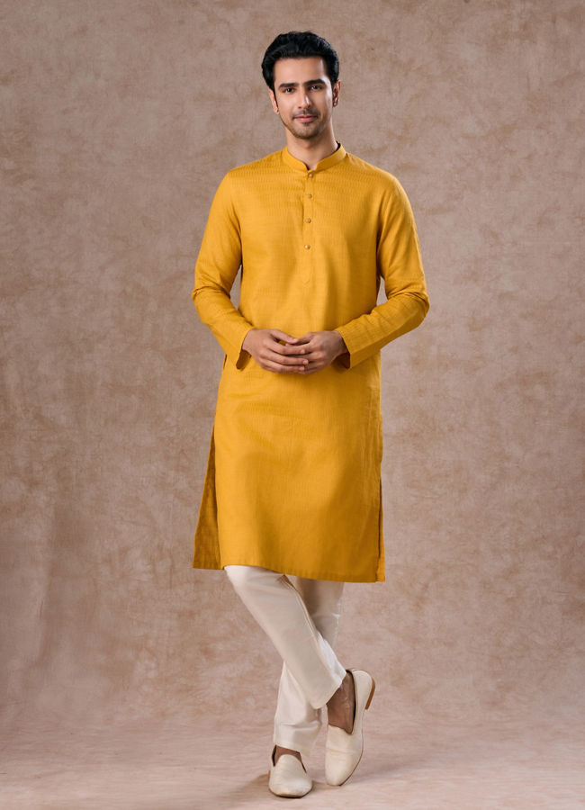 Manyavar Men Radiant Mustard Cotton Kurta Pajama