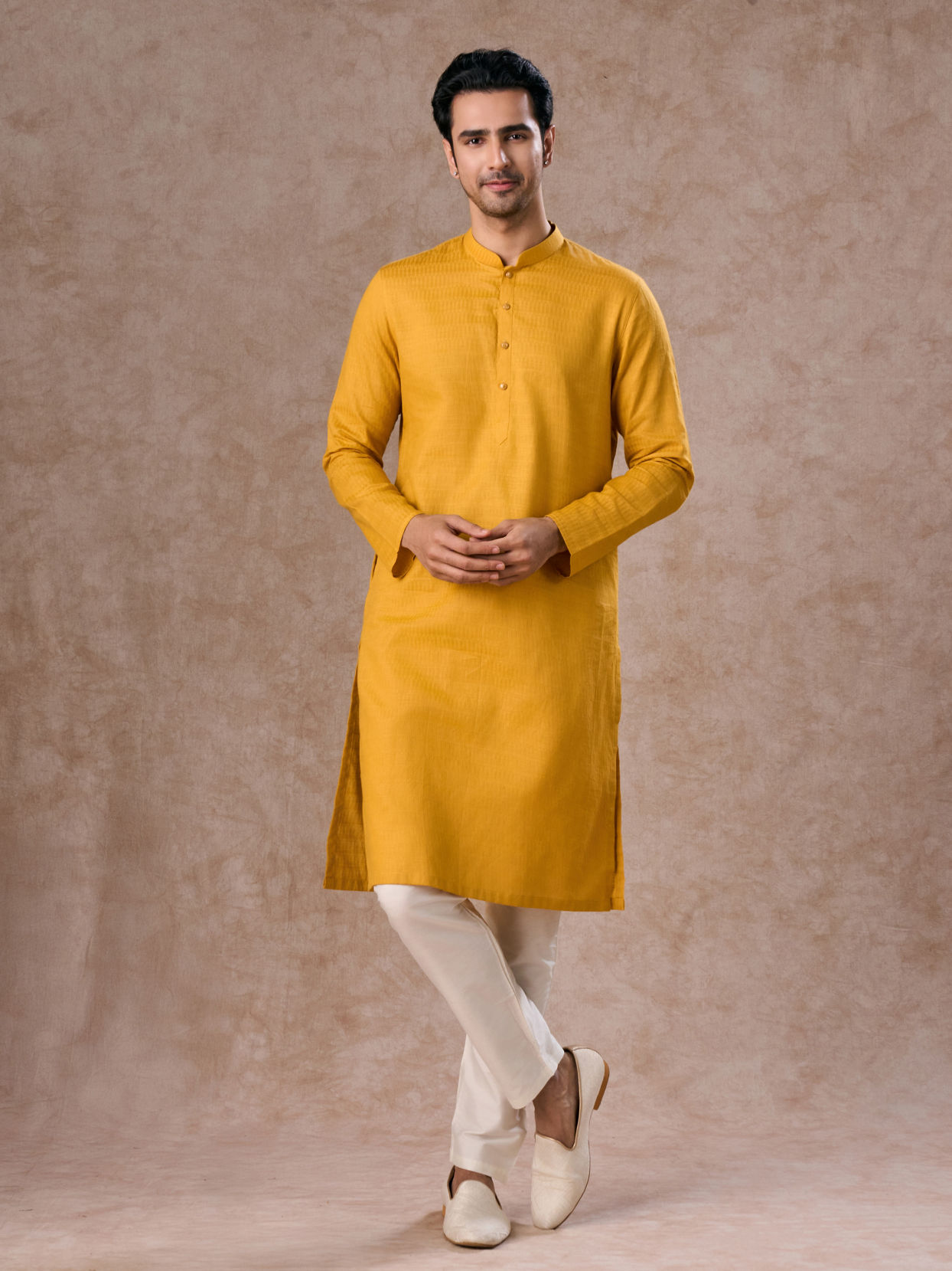 Manyavar Men Radiant Mustard Cotton Kurta Pajama