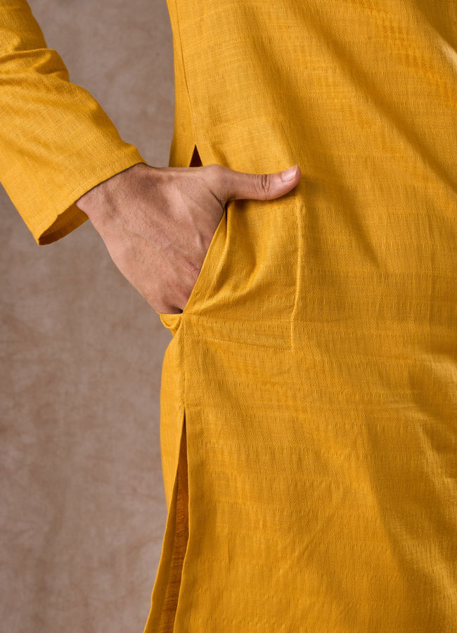 Manyavar Men Radiant Mustard Cotton Kurta Pajama