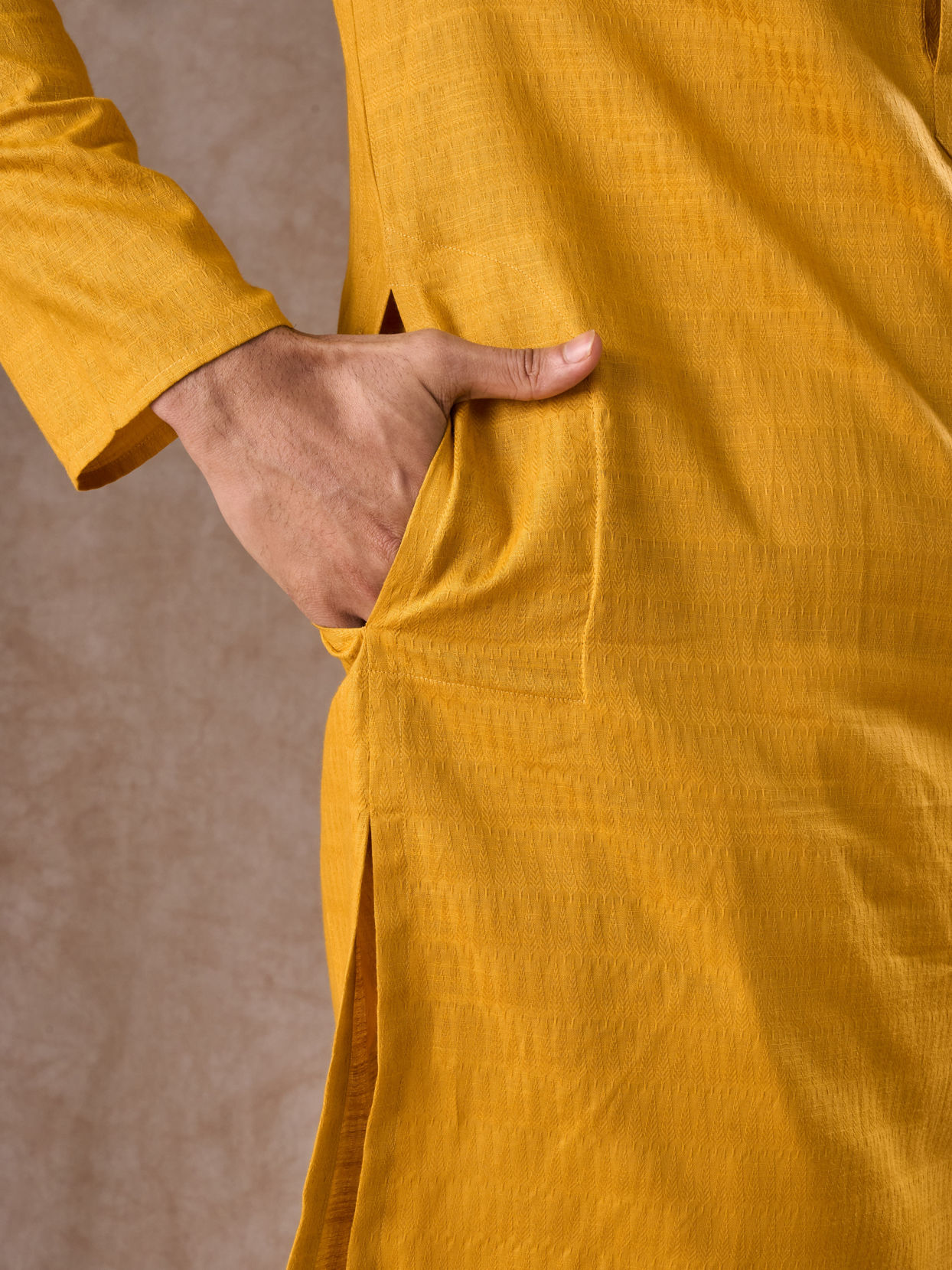 Manyavar Men Radiant Mustard Cotton Kurta Pajama