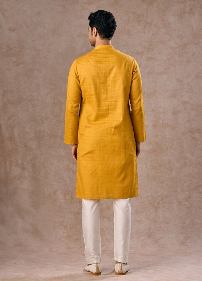 Manyavar Men Radiant Mustard Cotton Kurta Pajama