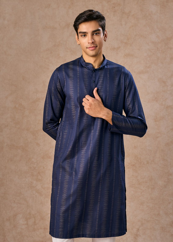 Manyavar Men Dark Blue Elegance Kurta Pajama
