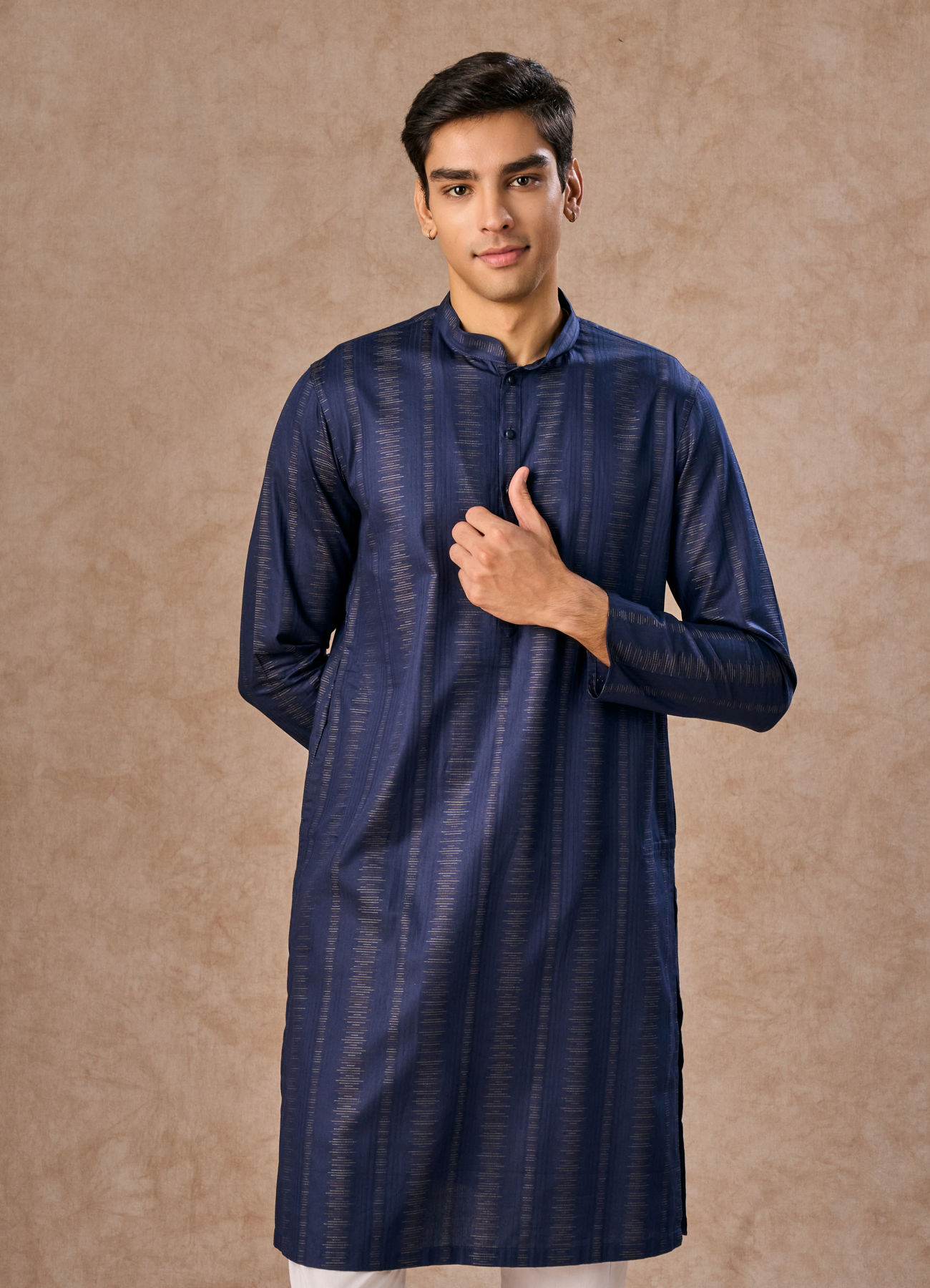 Manyavar Men Dark Blue Elegance Kurta Pajama