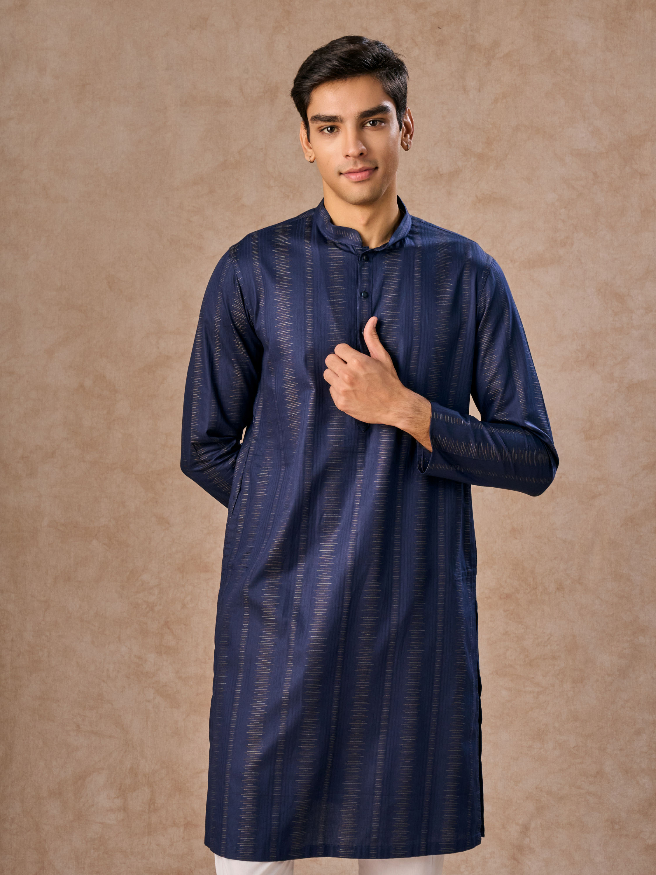 Manyavar Men Dark Blue Elegance Kurta Pajama