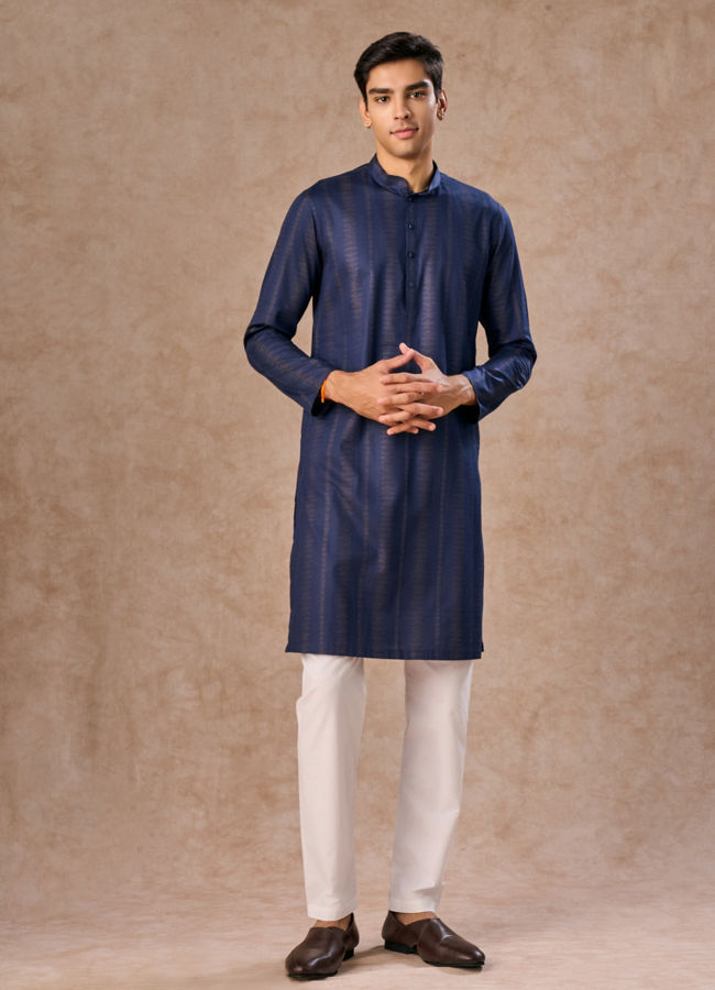 Manyavar Men Dark Blue Elegance Kurta Pajama