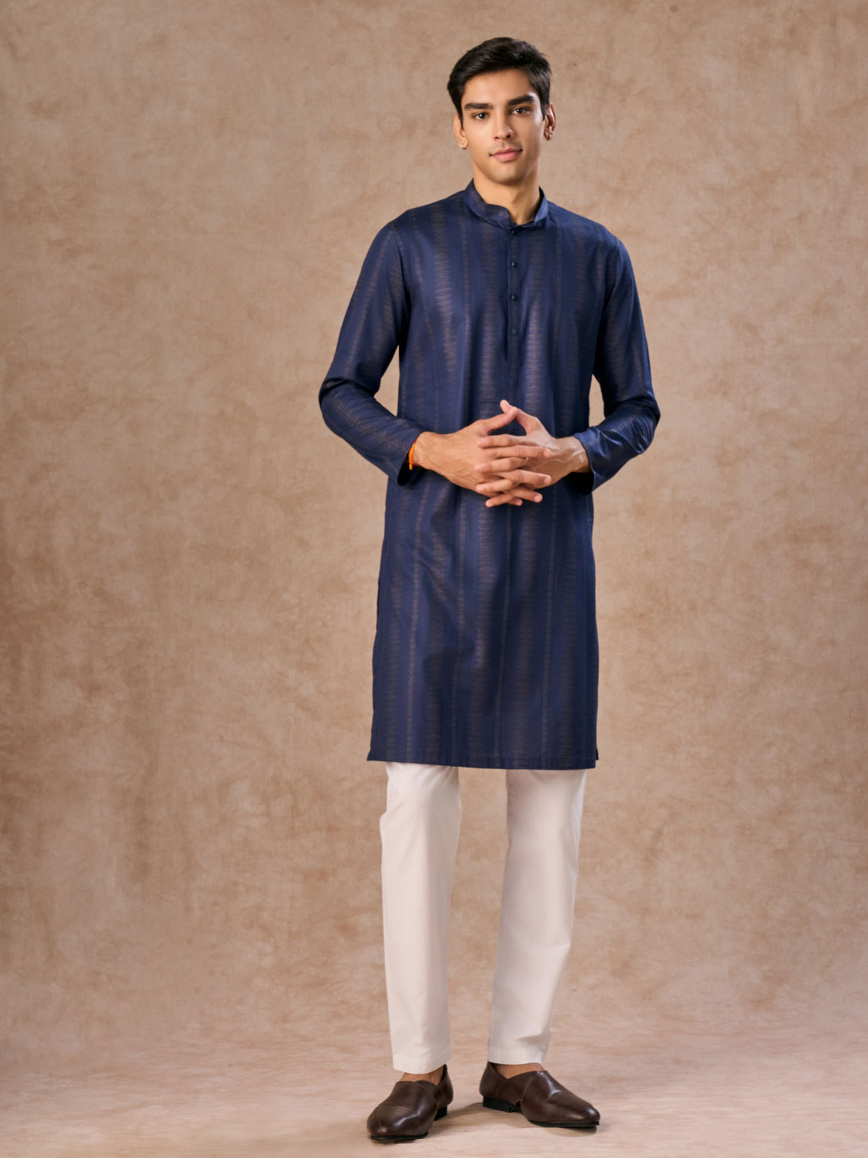 Manyavar Men Dark Blue Elegance Kurta Pajama