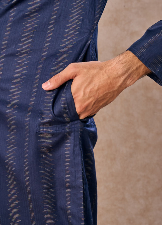 Manyavar Men Dark Blue Elegance Kurta Pajama