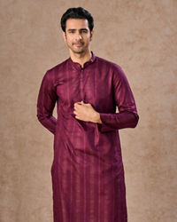 Manyavar Men Wine Hues Cotton Kurta Pajama
