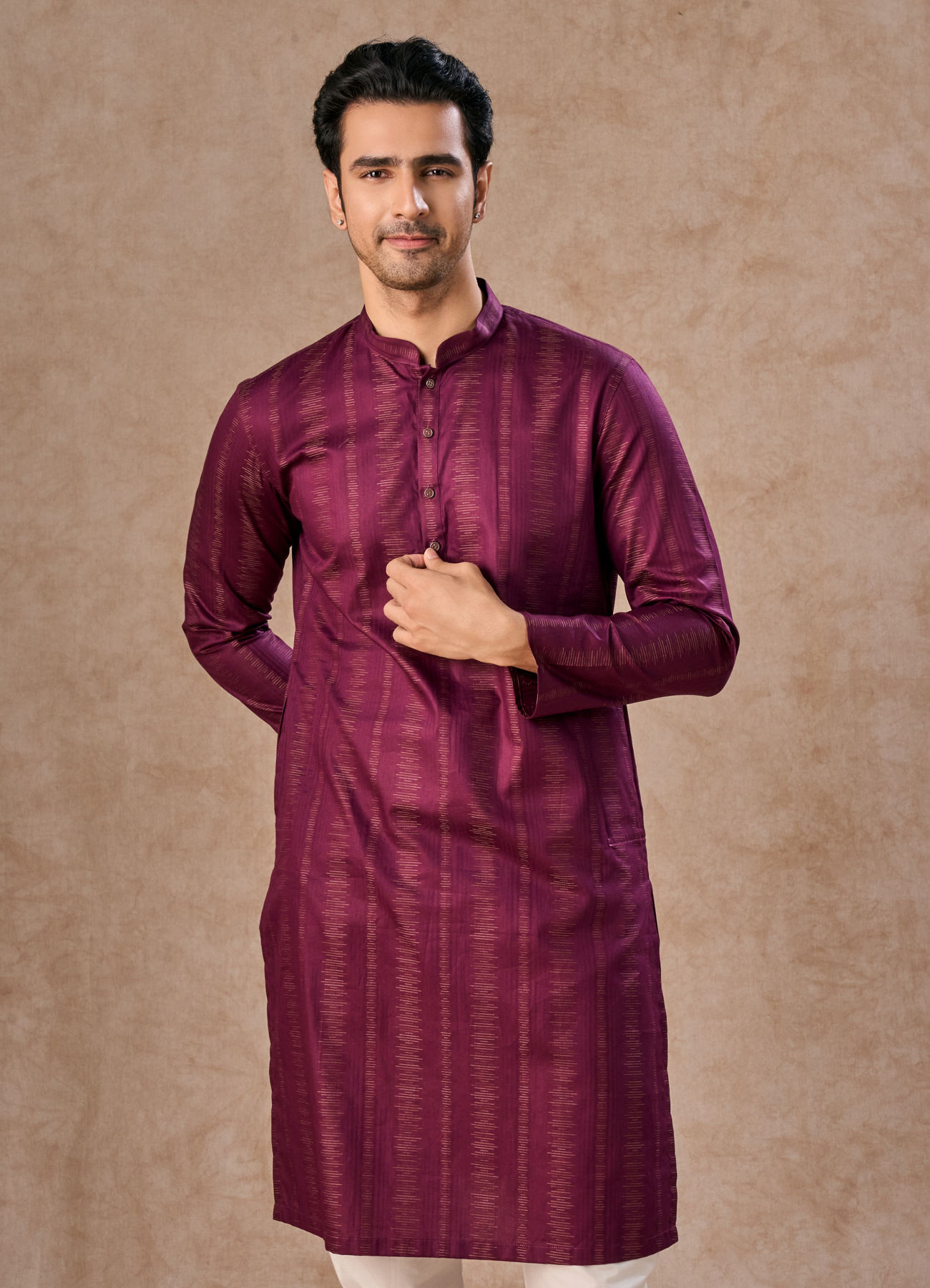 Manyavar Men Wine Hues Cotton Kurta Pajama