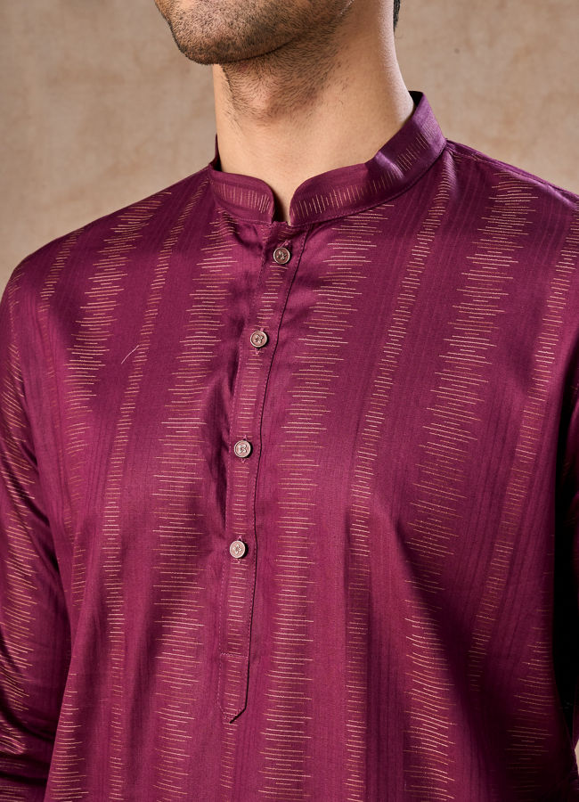 Manyavar Men Wine Hues Cotton Kurta Pajama