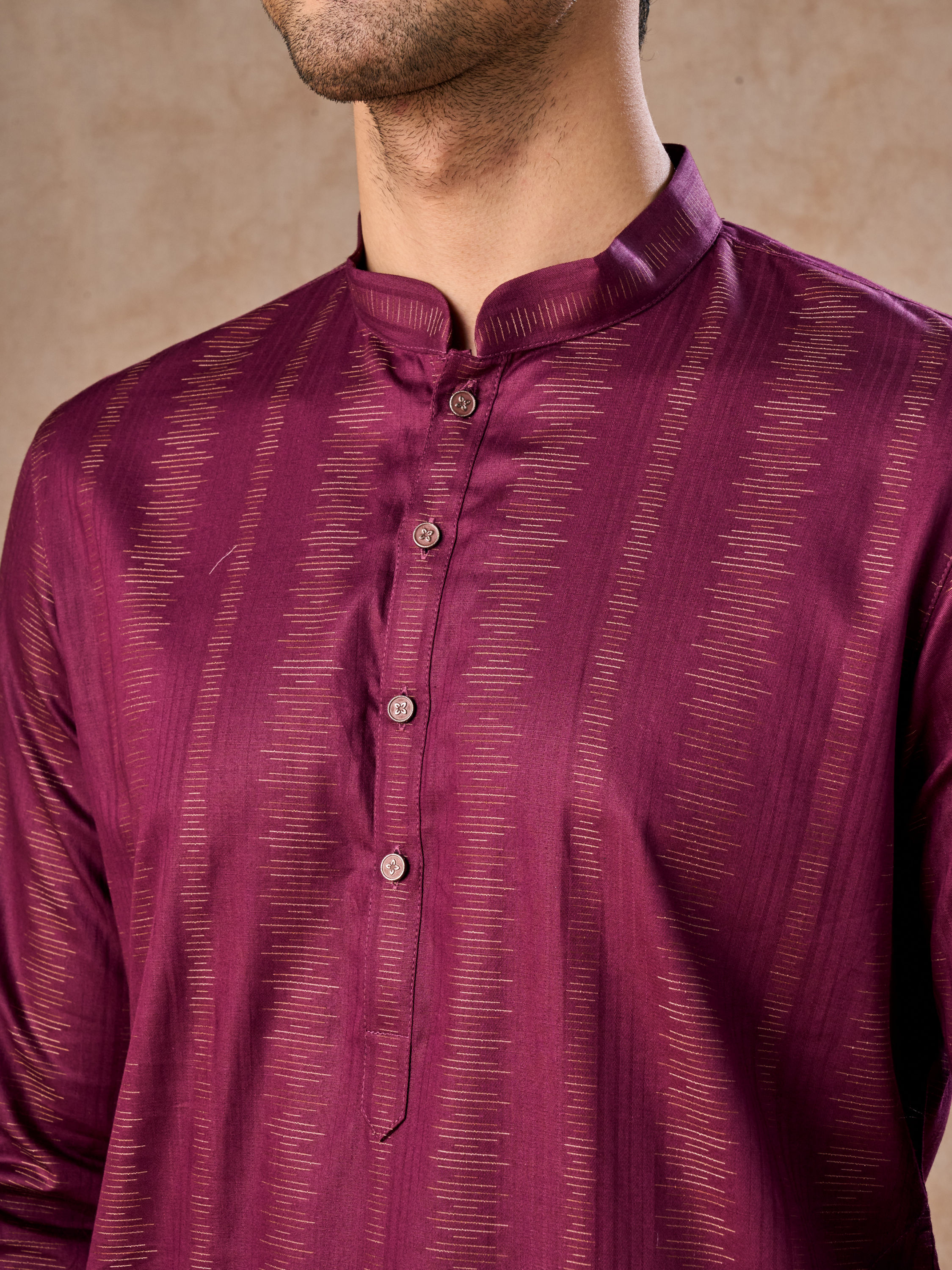 Manyavar Men Wine Hues Cotton Kurta Pajama