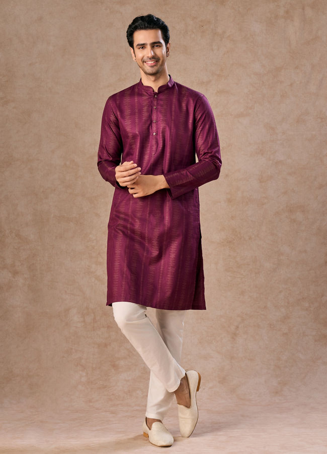 Manyavar Men Wine Hues Cotton Kurta Pajama