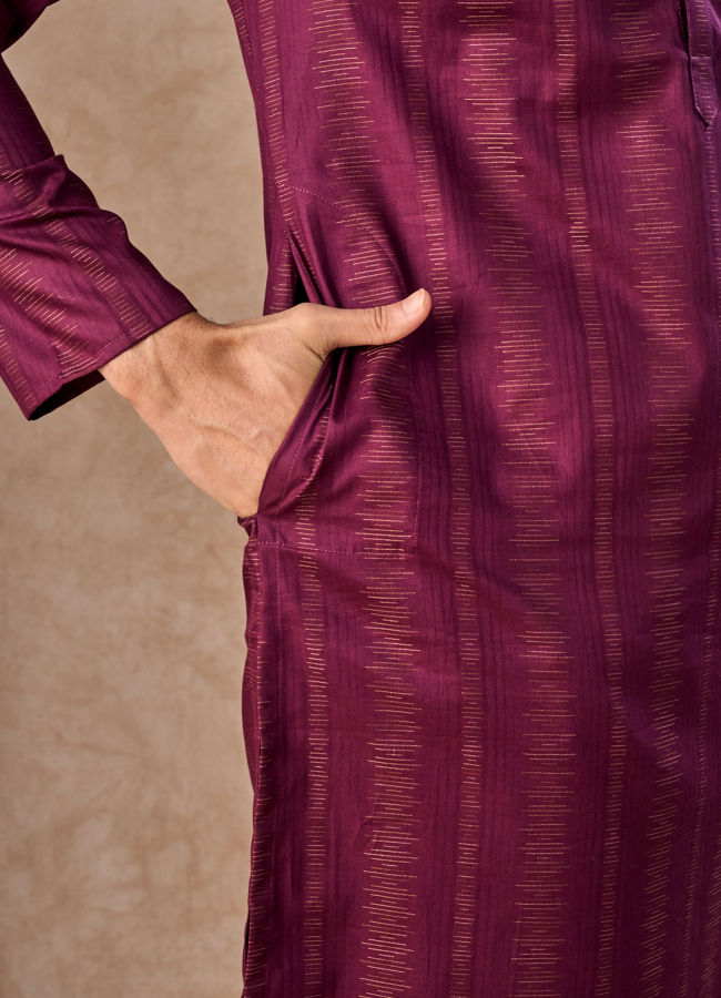 Manyavar Men Wine Hues Cotton Kurta Pajama