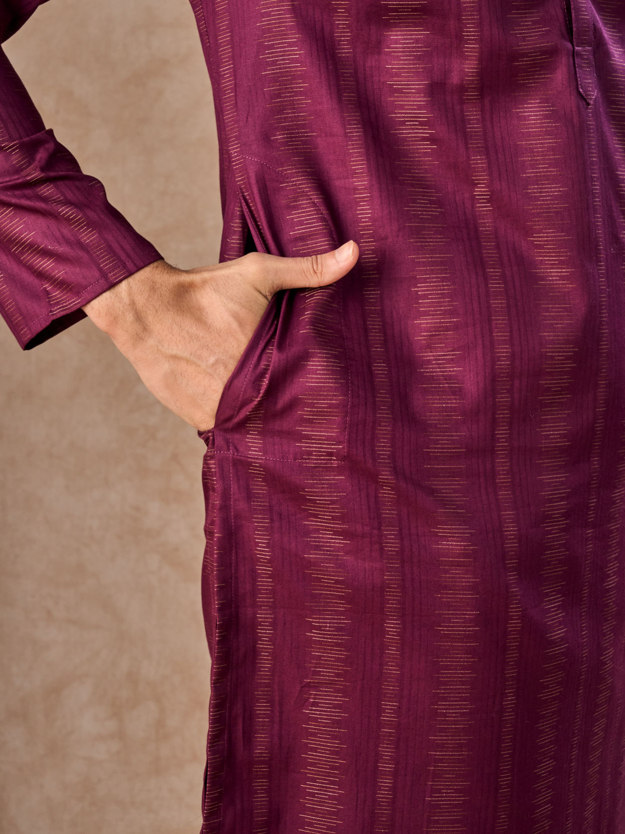 Manyavar Men Wine Hues Cotton Kurta Pajama