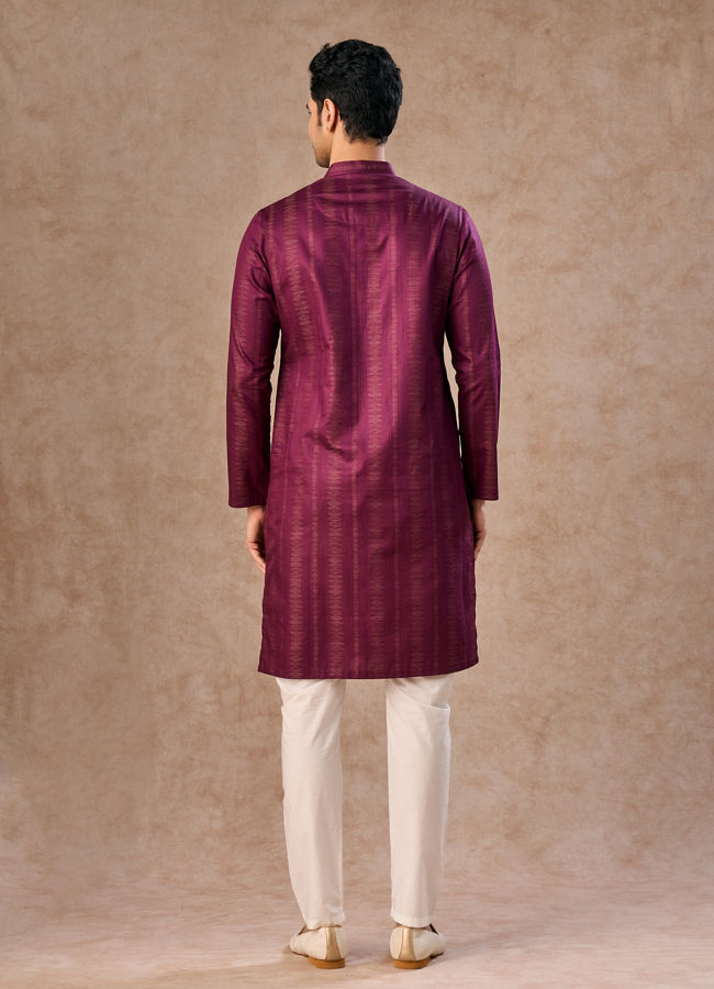 Manyavar Men Wine Hues Cotton Kurta Pajama