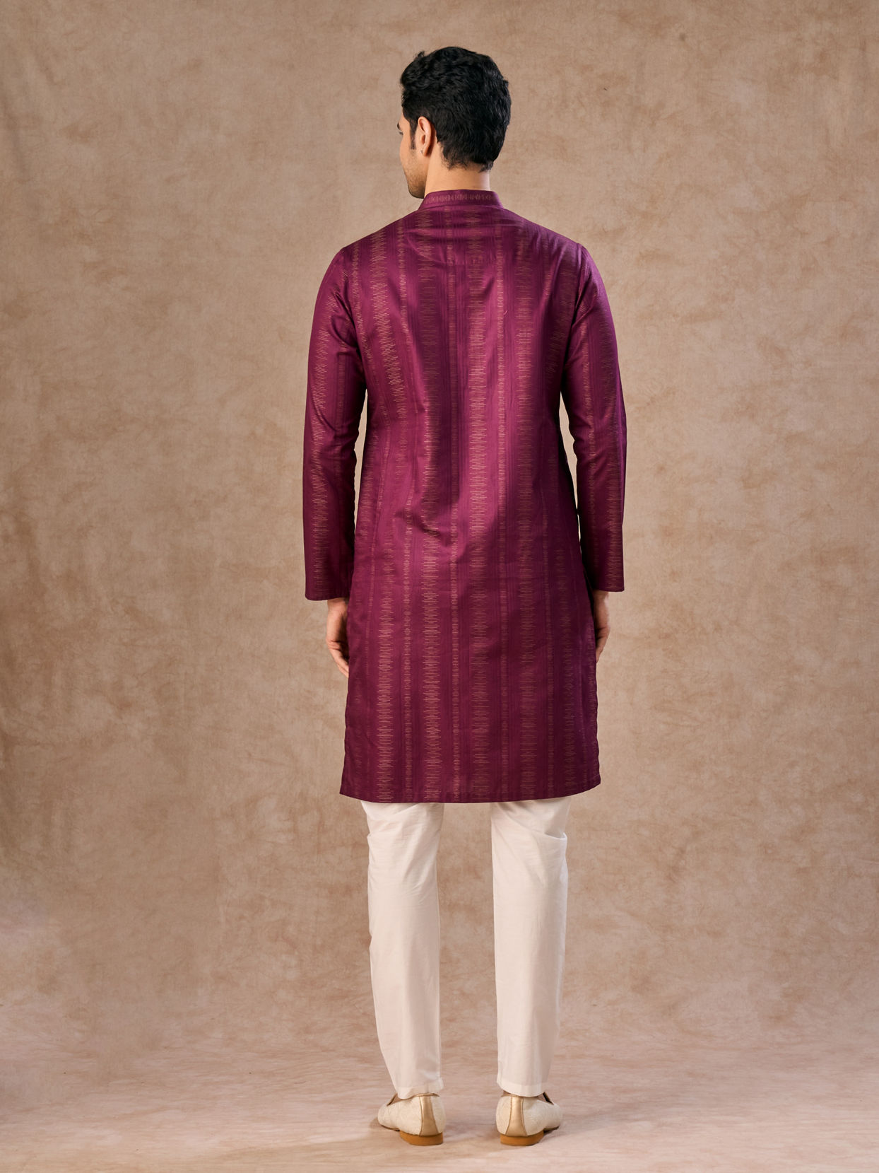 Manyavar Men Wine Hues Cotton Kurta Pajama
