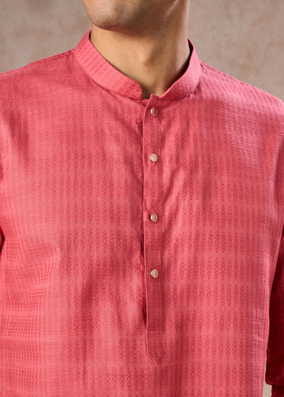 Manyavar Men Coral Hued Cotton Kurta Pajama