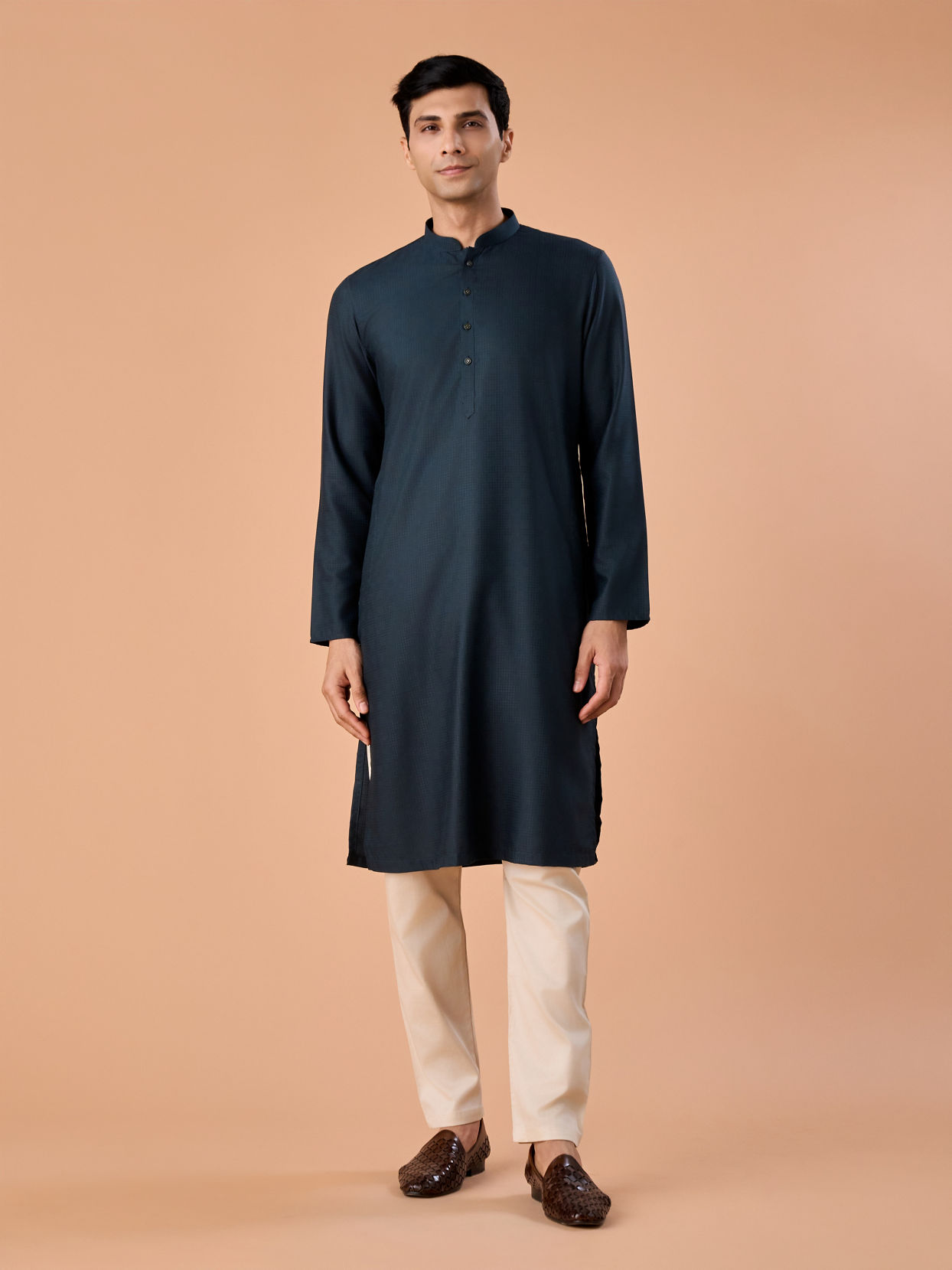 Manyavar Men Teal Blue Radiance Kurta Pajama
