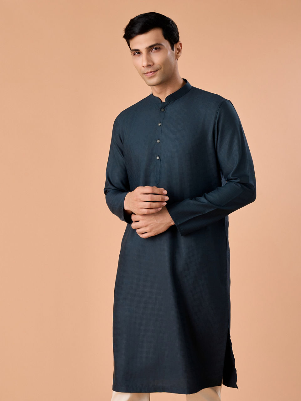 Manyavar Men Teal Blue Radiance Kurta Pajama
