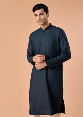Manyavar Men Teal Blue Radiance Kurta Pajama