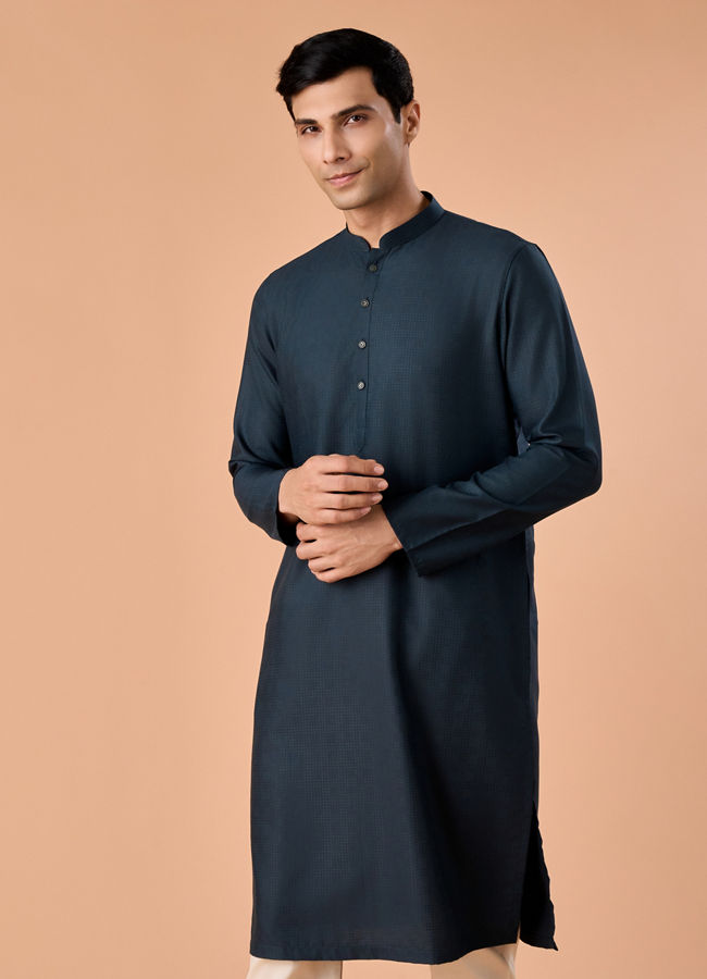Manyavar Men Teal Blue Radiance Kurta Pajama