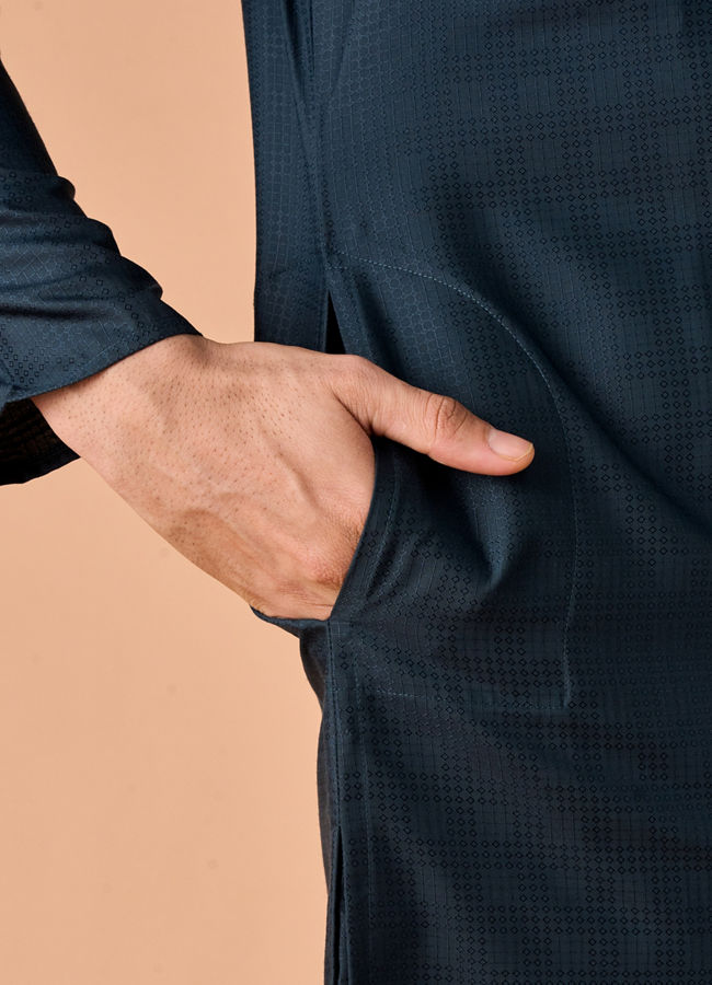 Manyavar Men Teal Blue Radiance Kurta Pajama