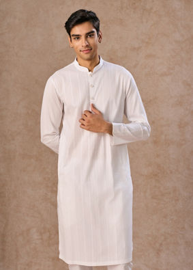 Manyavar Men White Elegance Cotton Kurta Pajama