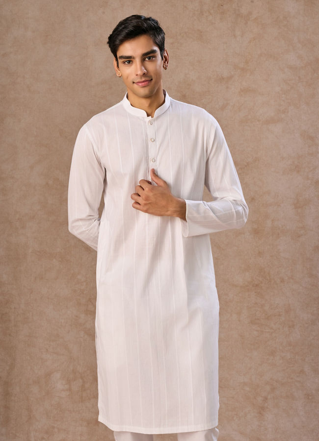 Manyavar Men White Elegance Cotton Kurta Pajama