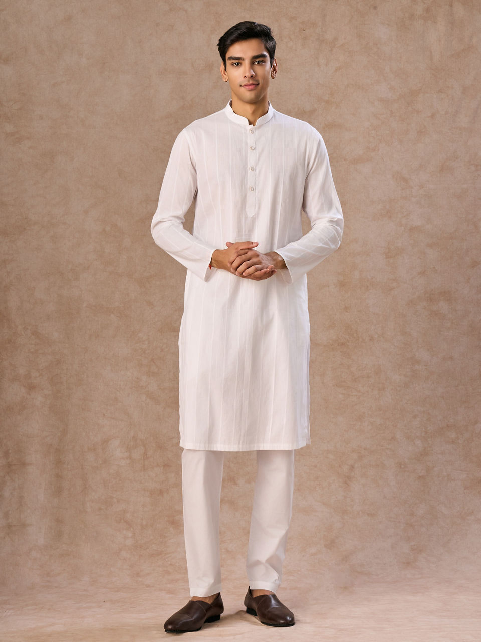 Manyavar Men White Elegance Cotton Kurta Pajama