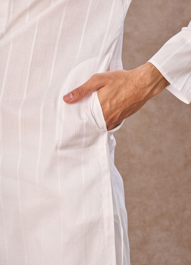 Manyavar Men White Elegance Cotton Kurta Pajama