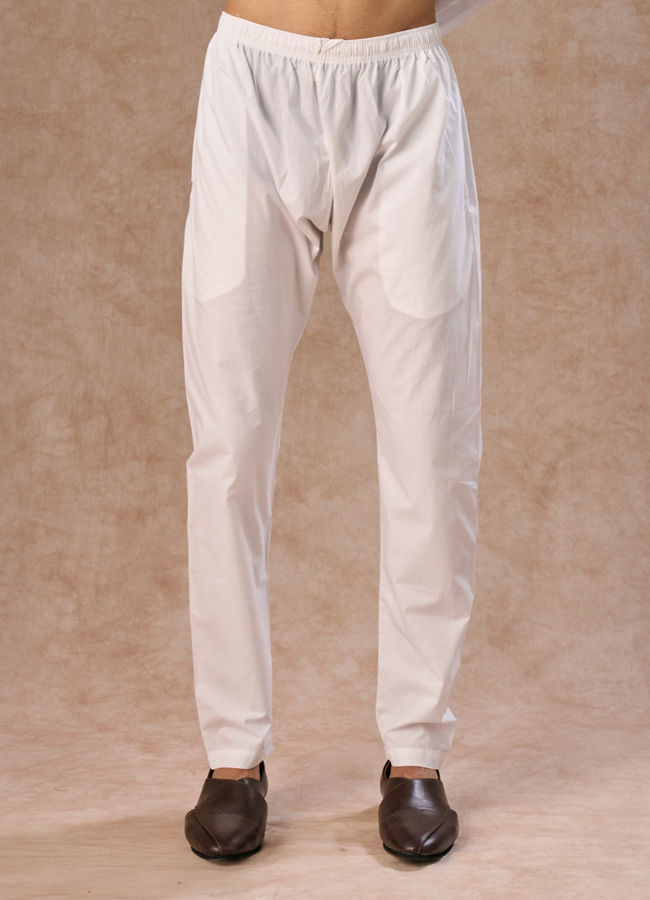 Manyavar Men White Elegance Cotton Kurta Pajama