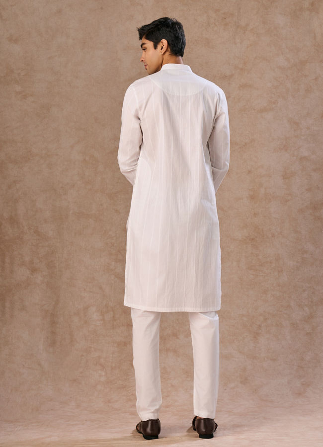 Manyavar Men White Elegance Cotton Kurta Pajama