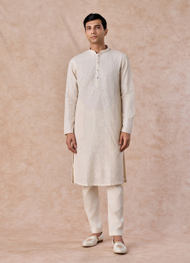 Manyavar Men Regal Cream Georgette Kurta Pajama