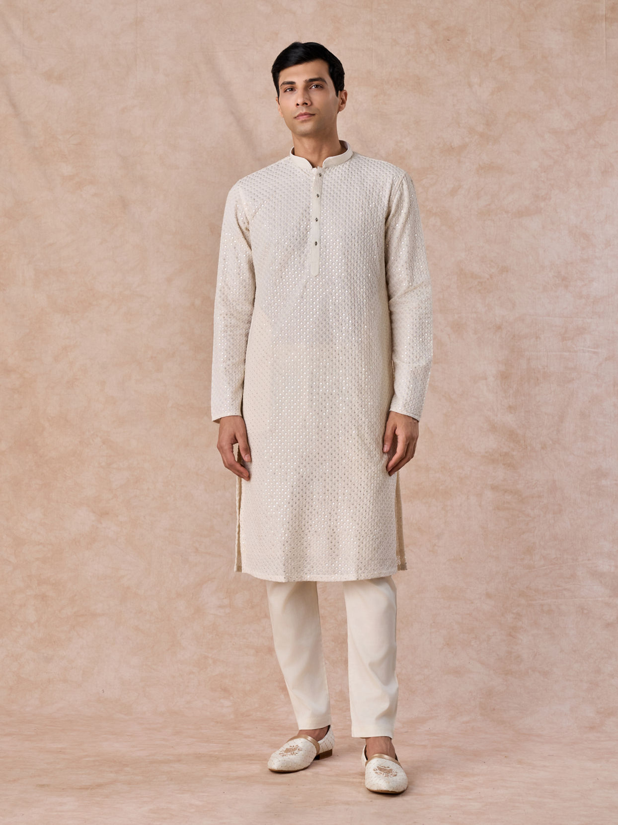 Manyavar Men Regal Cream Georgette Kurta Pajama
