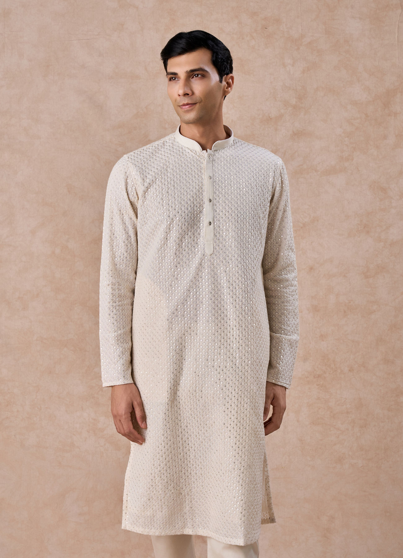 Manyavar Men Regal Cream Georgette Kurta Pajama