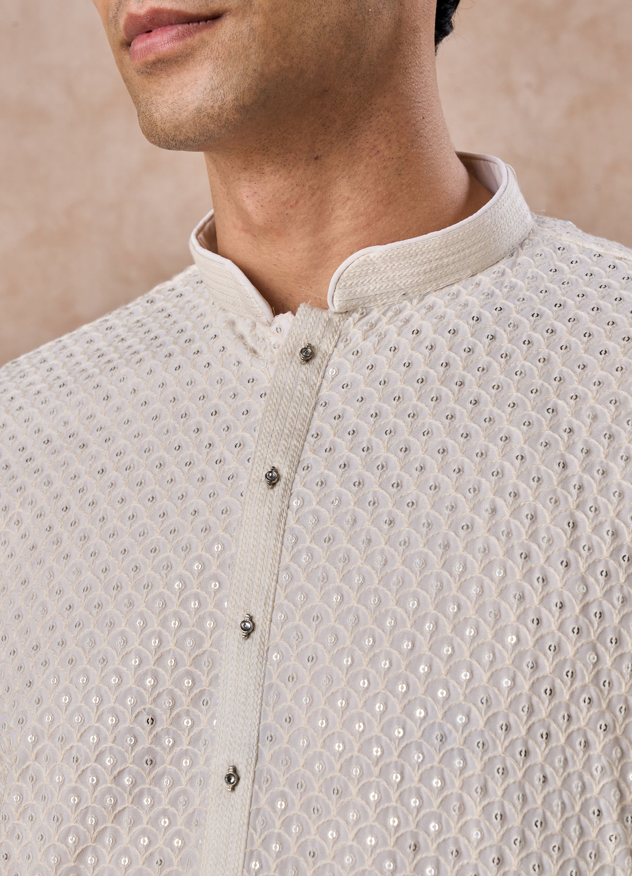 Manyavar Men Regal Cream Georgette Kurta Pajama