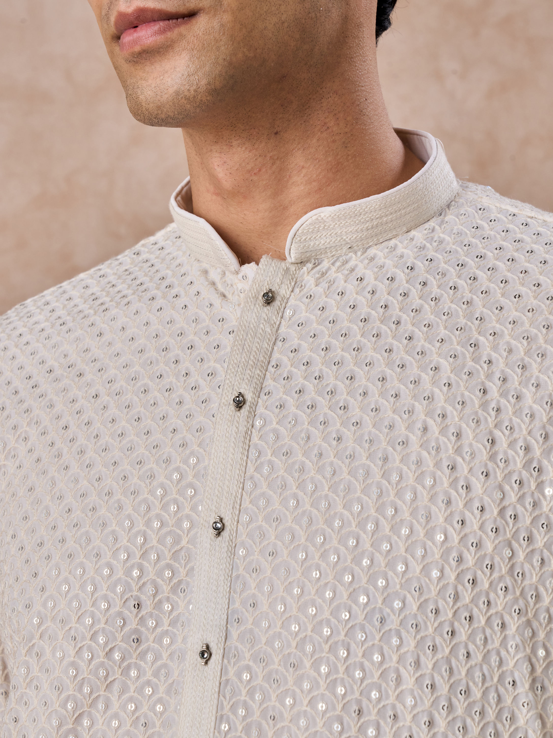 Manyavar Men Regal Cream Georgette Kurta Pajama