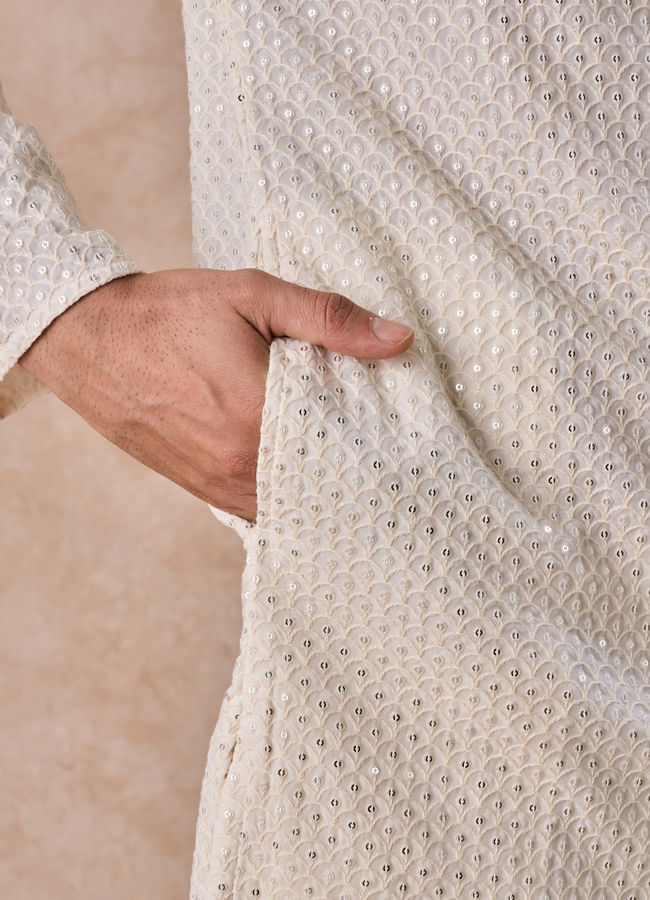 Manyavar Men Regal Cream Georgette Kurta Pajama