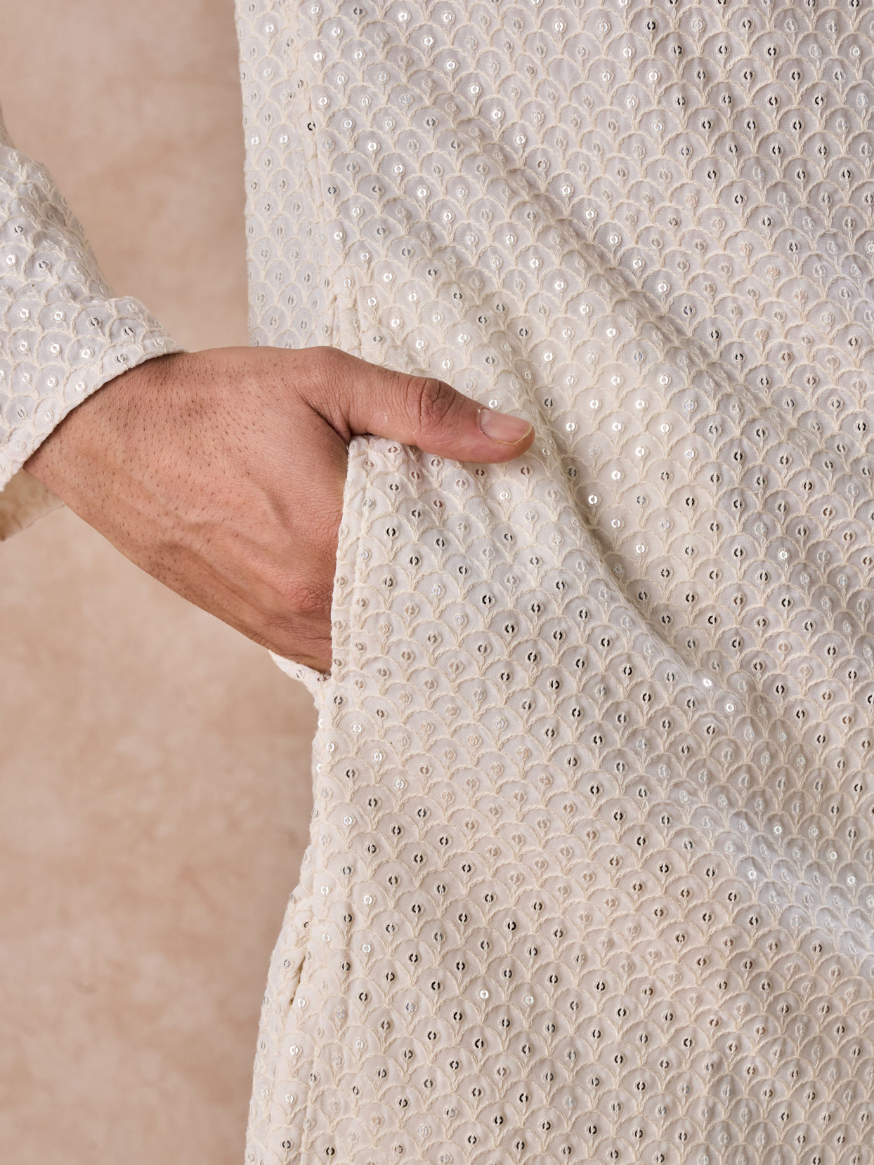 Manyavar Men Regal Cream Georgette Kurta Pajama