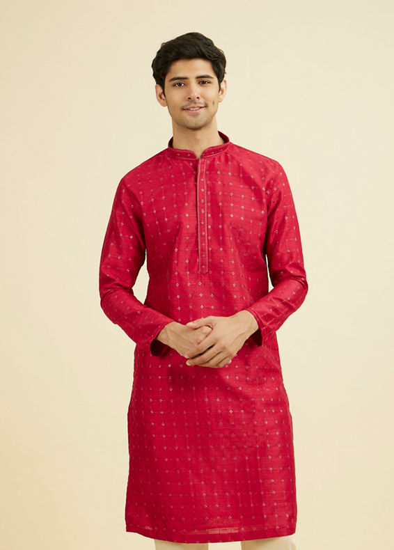 Manyavar Men Festive Red Kurta Pajama Set